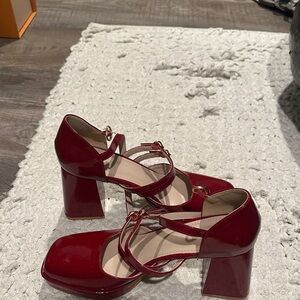 Elegant Red Block Heel Shoes